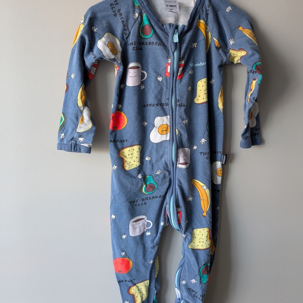 Blue Kids One Piece with Breakfast Print